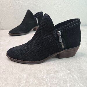 Lucky Brand Ankle Boots Women 7.5 Black Suede Minimalist Western Zip Moto Bootie